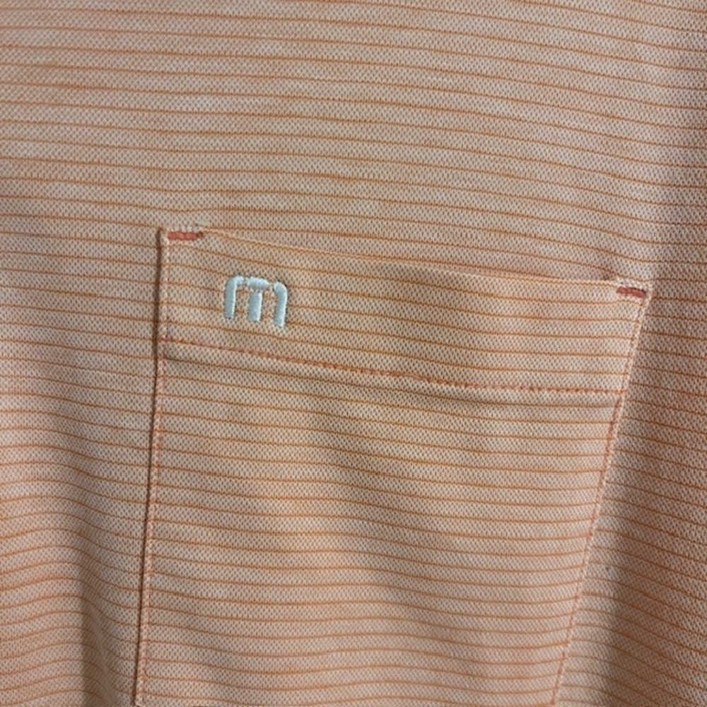Travis Mathew Golf Polo Shirt Striped Short Sleeve with Logo Peach L‎ - Picture 6 of 8